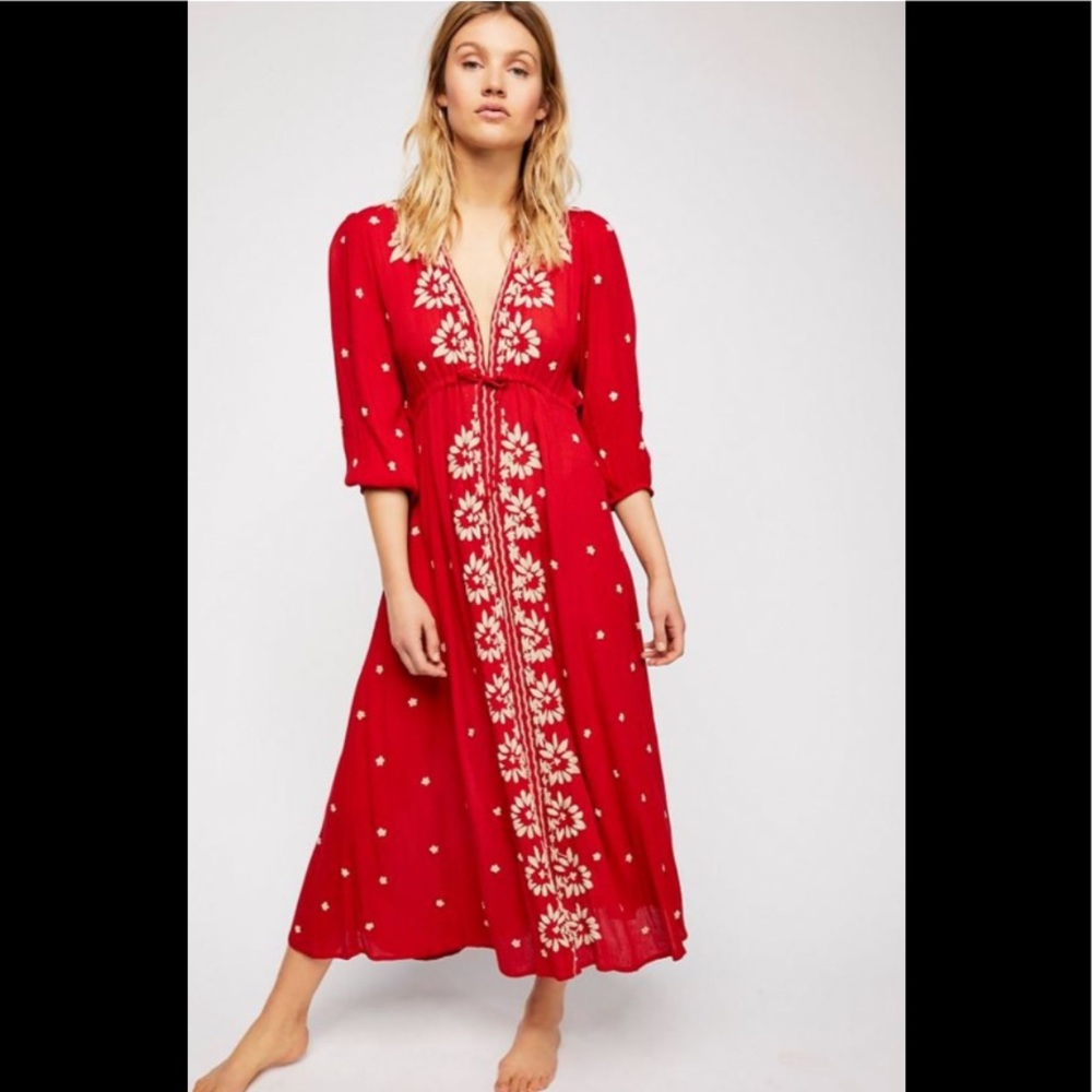 Free People embroidered midi dress size Medium